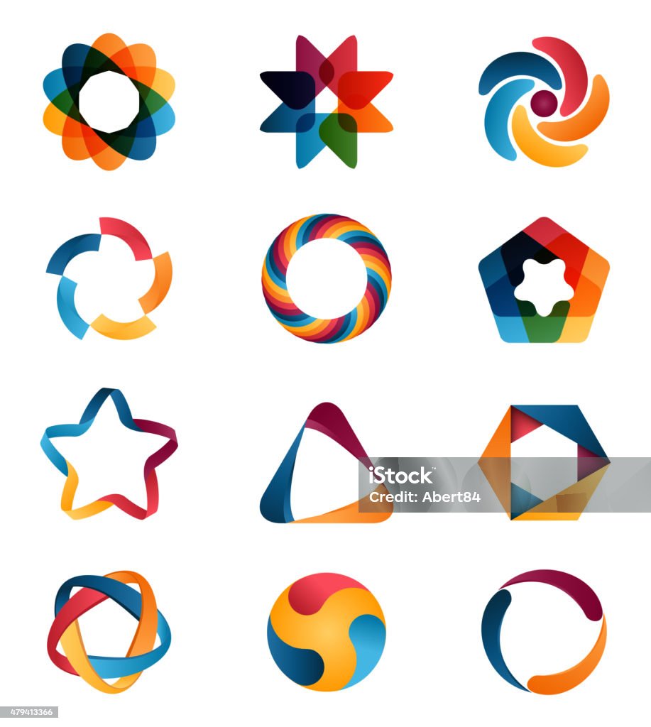 Logo templates set. Logo templates set. Abstract circle creative signs and symbols. Circles, star, pentagon, hexagon and other design elements Logo stock vector