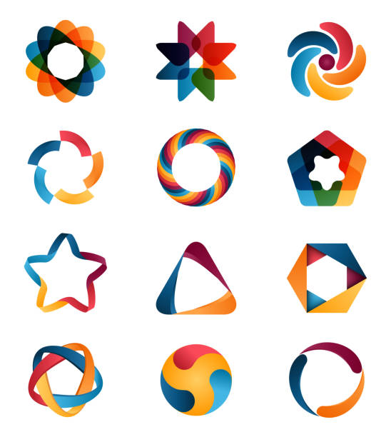 Logo templates set. Logo templates set. Abstract circle creative signs and symbols. Circles, star, pentagon, hexagon and other design elements interlocked stock illustrations