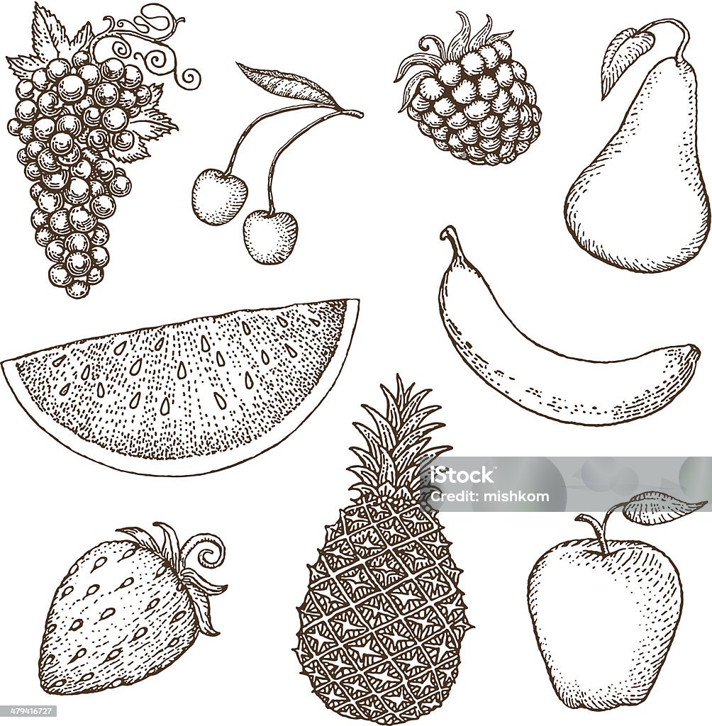 Fruit drawings Hand drawn illustration. More works like this linked below. Strawberry stock vector