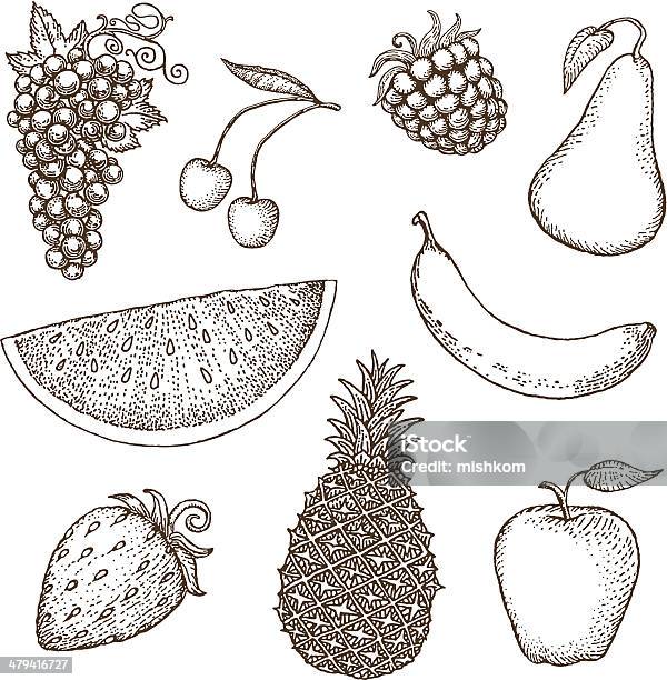 Fruit Drawings Stock Illustration - Download Image Now - Strawberry, Line Art, Raspberry
