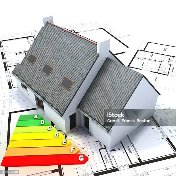 Energy Efficient Home Construction Stock Photo - Download Image Now - Blueprint, House, 2015