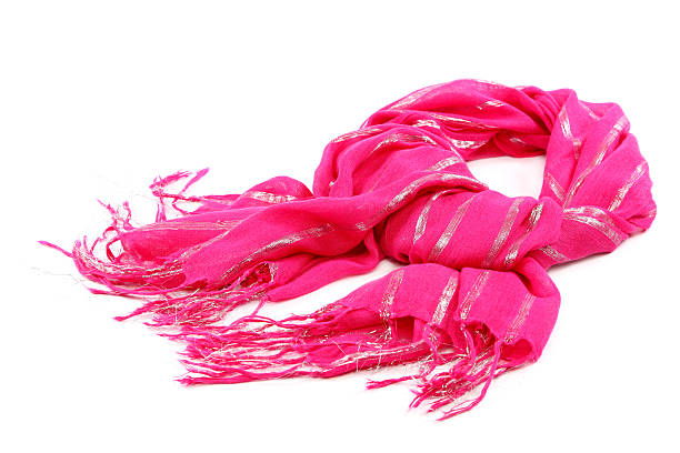 istock Pink scarf with tassels, on white background. 479418224