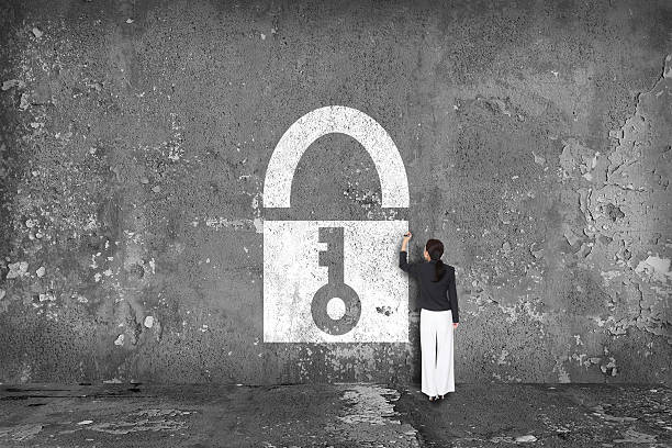 istock businesswoman drawing padlock on the wall 479423312