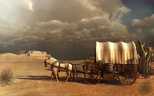Western scenery with an old carriage