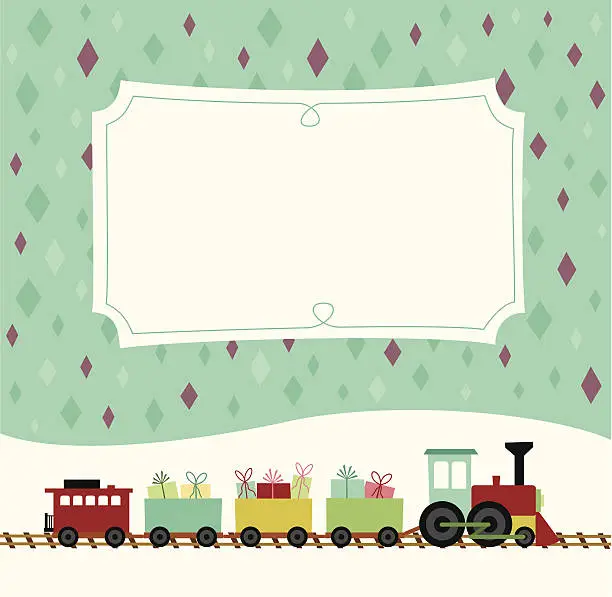 Vector illustration of Toy train with presents and placard