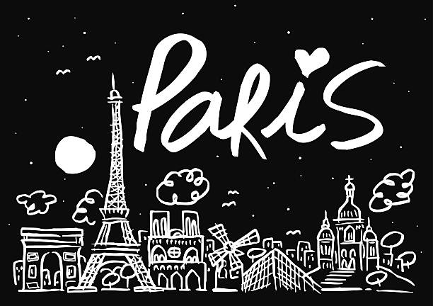 ilustraciones, imágenes clip art, dibujos animados e iconos de stock de ilustración de las naciones unidas de los edificios de la ciudad de parís de noche - paris france star night silhouette