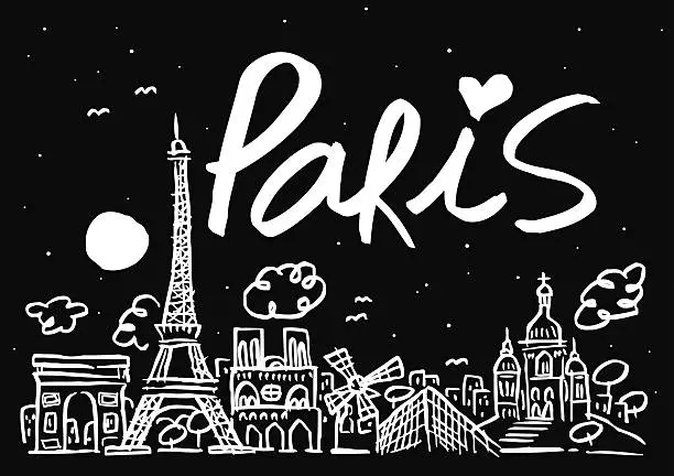 Vector illustration of Illustration of a Paris skyline at night