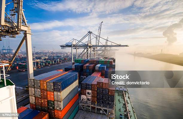 Container Operation In Port Stock Photo - Download Image Now - Harbor, Freight Transportation, Commercial Dock
