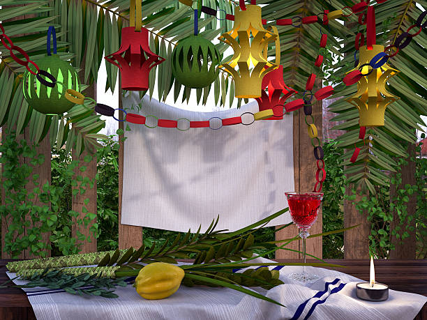 Symbols of the Jewish holiday Sukkot with palm leaves stock photo