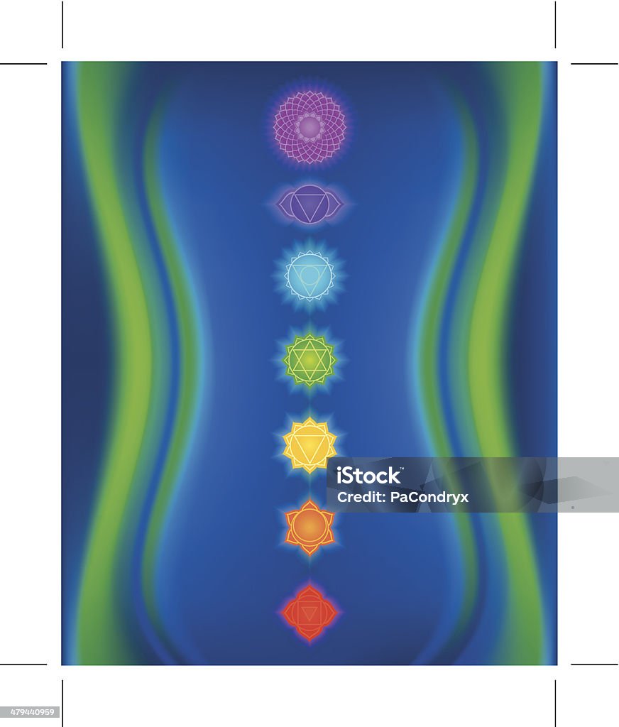 Symboles de Chakra éclatante - clipart vectoriel de Assis en tailleur libre de droits