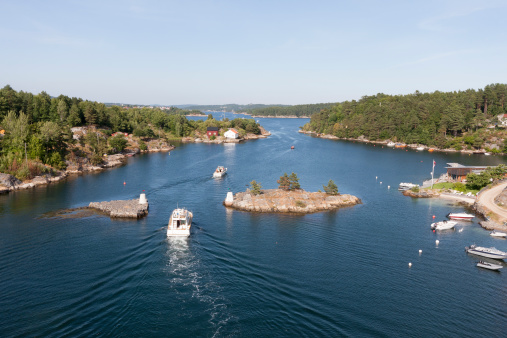 View at fjord from Justoy bridge (Lillesand, Aust-Agder, Norway)