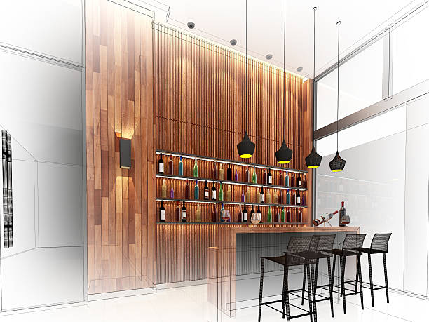 sketch design of lobby ,3dwire frame render