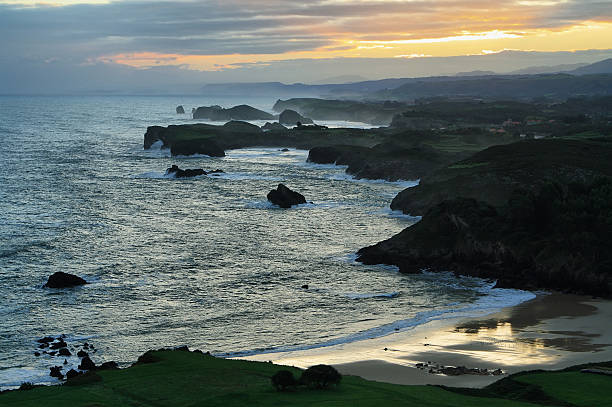Sunrise panorama from Guadamia beach viewpoint, Asturias