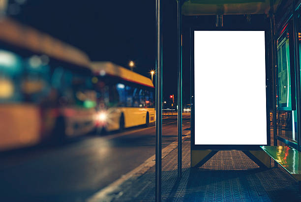 istock Public information board in night city 479443884