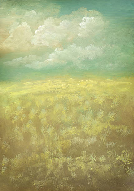 ilustrações, clipart, desenhos animados e ícones de prairie-pintado fundo vintage - prairie agriculture cloud cloudscape