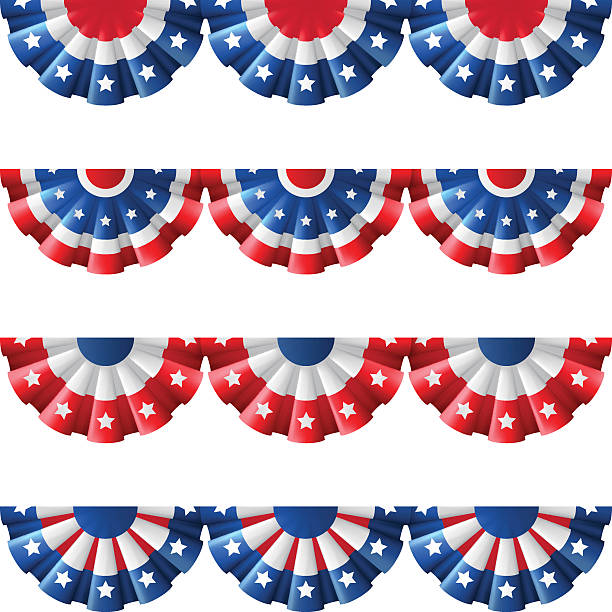 US bunting decoration US flag round bunting decoration, isolated vector set for american Independence day celebration. american flag bunting stock illustrations