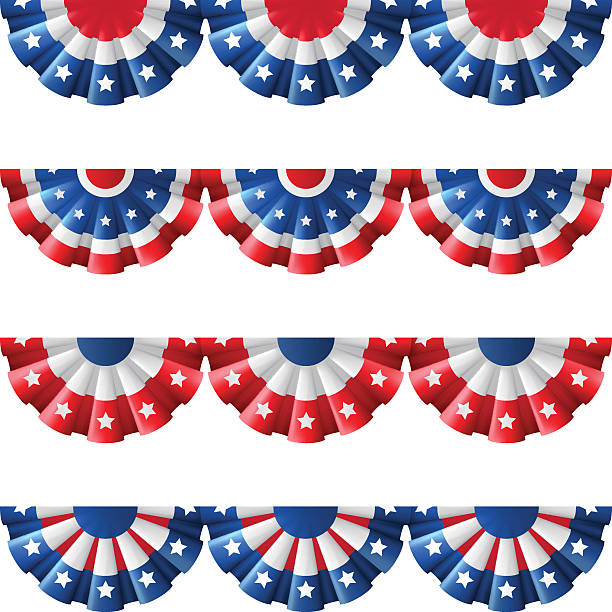 US bunting decoration US flag round bunting decoration, isolated vector set for american Independence day celebration. patriotic decoration stock illustrations