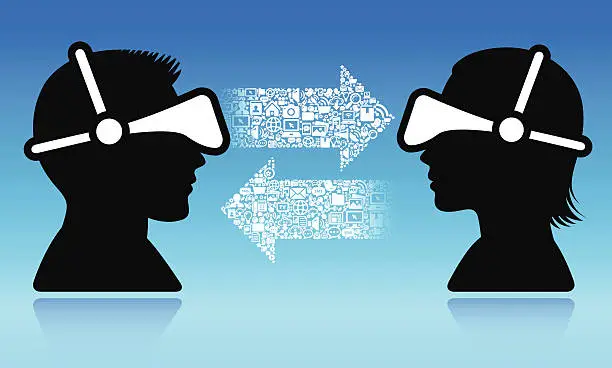 Vector illustration of People Exchanging Information Virtual Reality Experience Icon Set