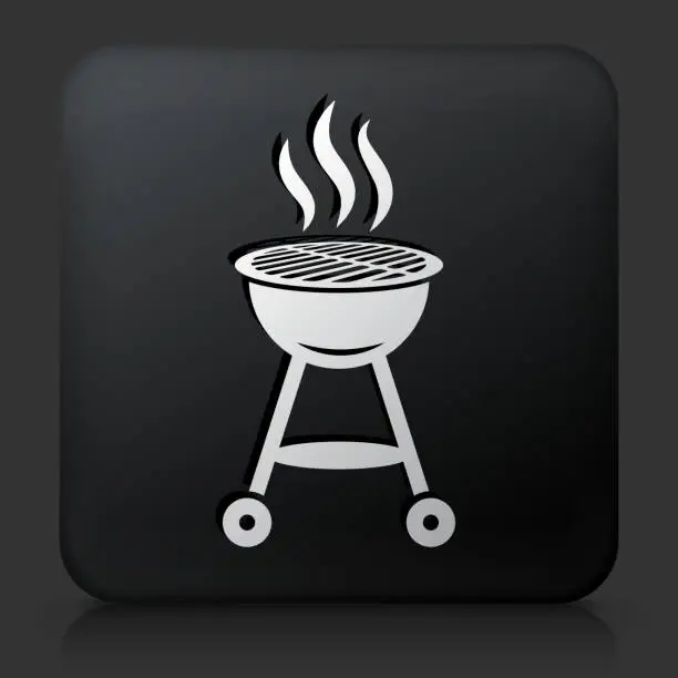 Vector illustration of Black Square Button with Grill Icon