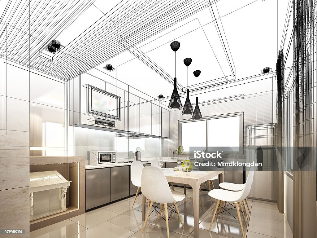 abstract sketch design of interior kitchen Kitchen Stock Photo
