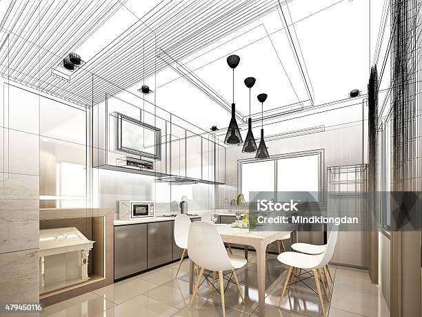 Abstract Sketch Design Of Interior Kitchen Stock Photo - Download Image Now - Kitchen, Plan - Document, Sketch