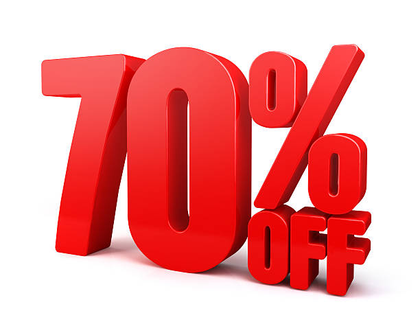 istock 3D Rendered Red 70% Percent off Word Title for Discount 479453094