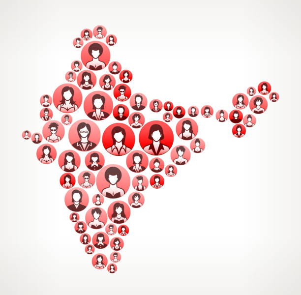 India Women Faces Girl Power Pattern. India Women Faces Girl Power Pattern. This vector collage has pink and red round buttons arrange in seamless patter. Individual iconography on the buttons shows women portraits. Women and businesswomen convey a feeling of girl power unity teamwork and partnership. This royalty free vector background graphic is ideal for your feminism and girl power concepts. global girlfriend stock illustrations