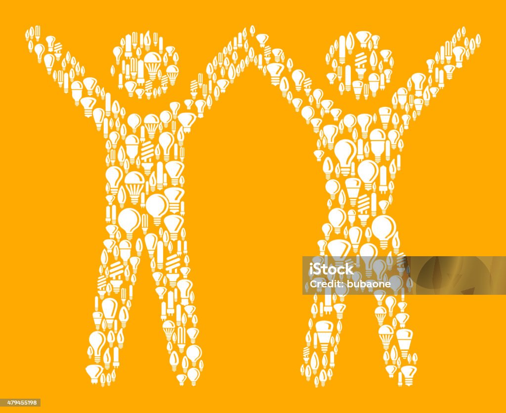 Hombre y mujer sosteniendo las manos sobre Vector bombilla patrón de fondo - arte vectorial de 2015 libre de derechos