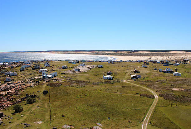Village at the sea Cabo Polonio in Uruguay as seen from the lighthouse cabo polonio photos stock pictures, royalty-free photos & images