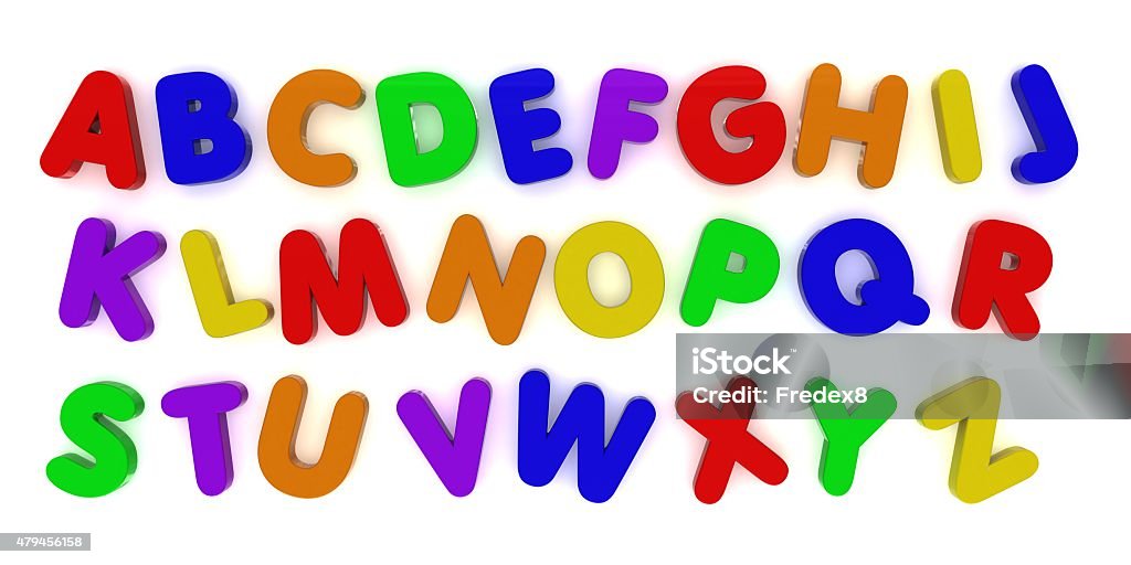 Multicoloured Alphabet Fridge Magnet Letters Background 3d Render of multicoloured alphabet fridge magnet letters isolated on white. Letter Magnet Stock Photo