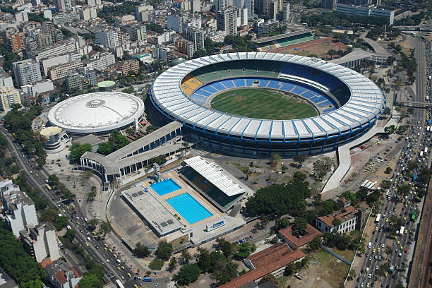 Maracana Stadium, Rio de Janeiro, home to two World Cups Rio de Janeiro, Brazil - September 14, 2007: The largest and most famous soccer stadium in the world, the Maracanã was inaugurated on June 16, 1950, with a capacity of 200,000 spectators. At the time, Brazil lost the final game to Uruguay 2-1. Has recently been completely refurbished to meet FIFA's rules for the World Cup 2014 in Brazil, taking Rio de Janeiro as the host. The photo shows the stage before its remodeling to achieving the greatest sporting event in the world. maracanã stadium stock pictures, royalty-free photos & images