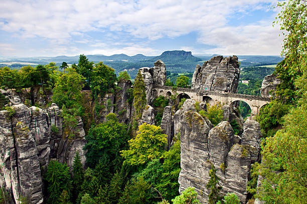 bastei bridge. - basteifelsen fotografías e imágenes de stock