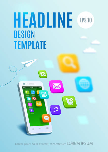 istock White smartphone with cloud of application colorful icons. Template design 479463864