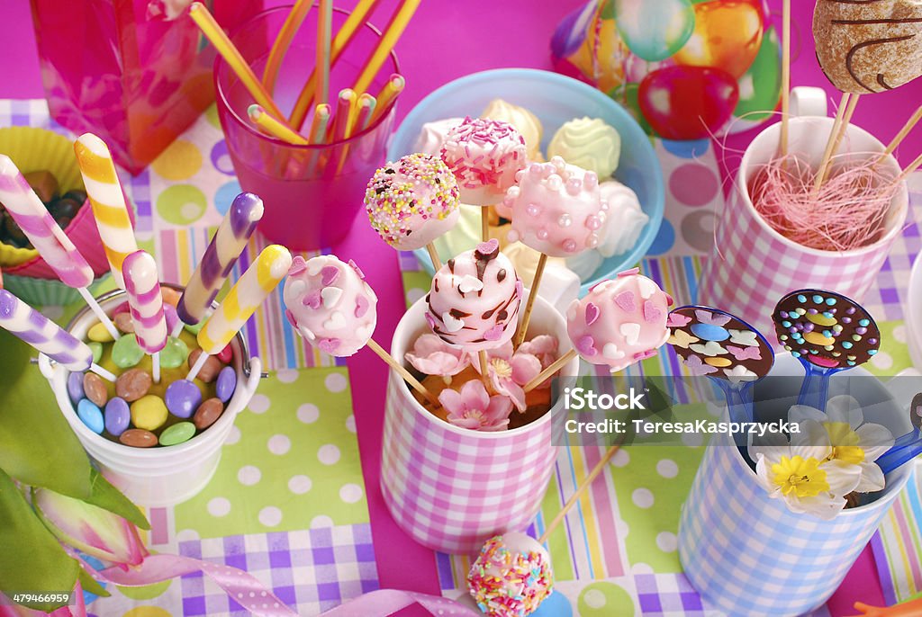 birthday party table with sweets for kids colorful birthday party table with homemade sweets for kids ( top view) Child Stock Photo