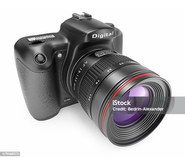 Digital Photo Camera 3d Icon Isolated Stock Photo - Download Image Now - White Background, Digital Single-Lens Reflex Camera, Cut Out