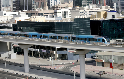 Dubai, United Arab Emirates - September 03, 2011: Metro train running on fully automated metro rail network in Dubai