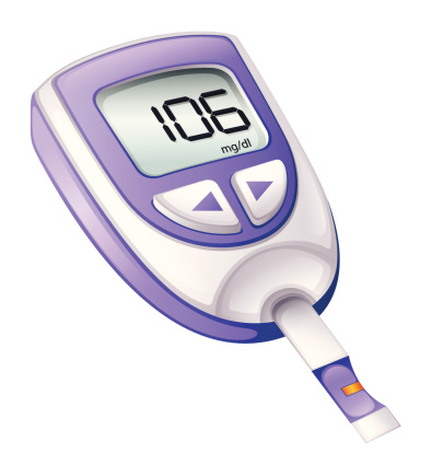 Illustration of a blood glucose measuring device on a white background