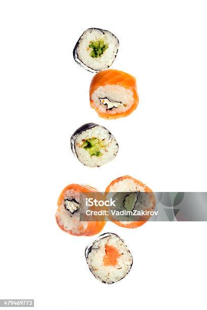 Spadające Sushi - zdjęcia stockowe i więcej obrazów Sushi - Sushi, Neutralne tło, Białe tło