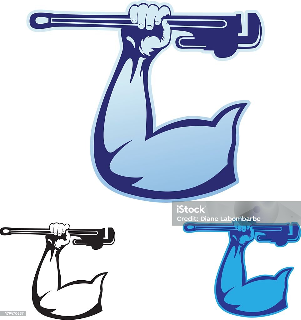 Fontanería brazo con llave - arte vectorial de Musculoso libre de derechos