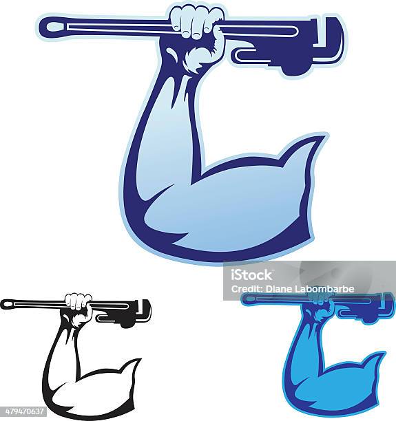Ilustración de Fontanería Brazo Con Llave y más Vectores Libres de Derechos de Musculoso - Musculoso, Llave - Herramienta de mano, Fuerza