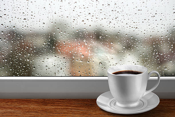 istock Coffee cup against window with rainy day view 479473181