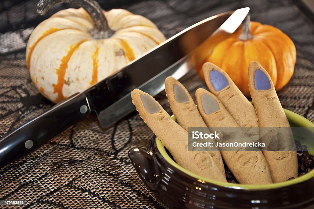 Halloween Finger Cookies Cute Finger Cookies on display at a Halloween Party. Autumn Stock Photo