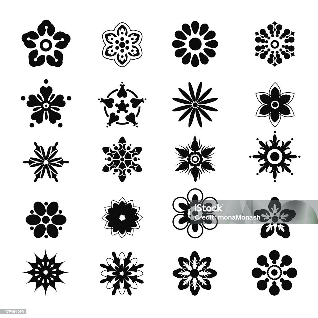 Vector set with design elements for decoration. Flowers set. Set of simple silhouettes of flowers. Black icons on white background. Black stencil. 2015 stock vector