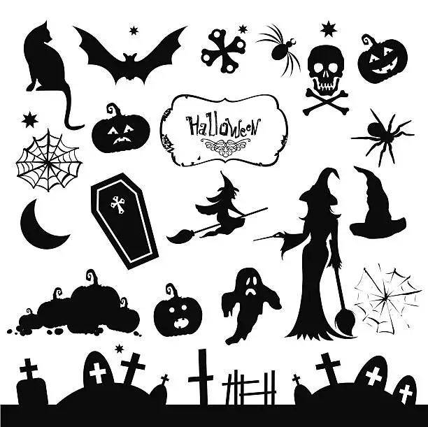 Vector illustration of Set of silhouettes for Halloween party. Funny and scary silhouet