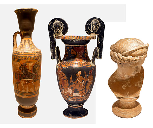 istock selection of old greek pottery on whitye backgrpound 479485433
