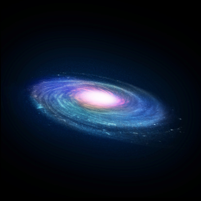 Illustration of a spiral galaxy on a star field background