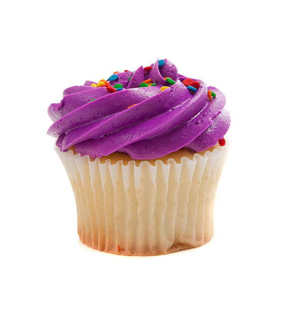 istock Purple Cupcake with sprinkles on white 479487731
