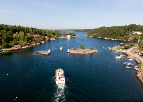 View at fjord from Justoy bridge (Lillesand, Aust-Agder, Norway)
