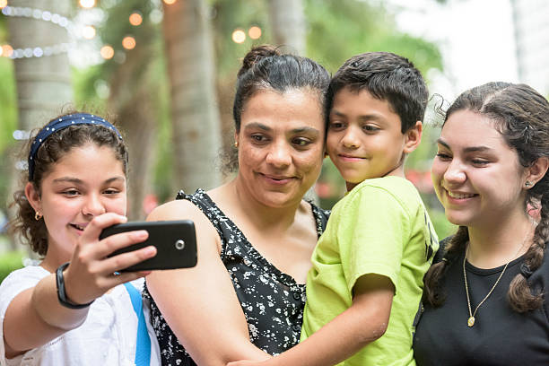 istock Hispanic woman with her children taking a selfie 479492870