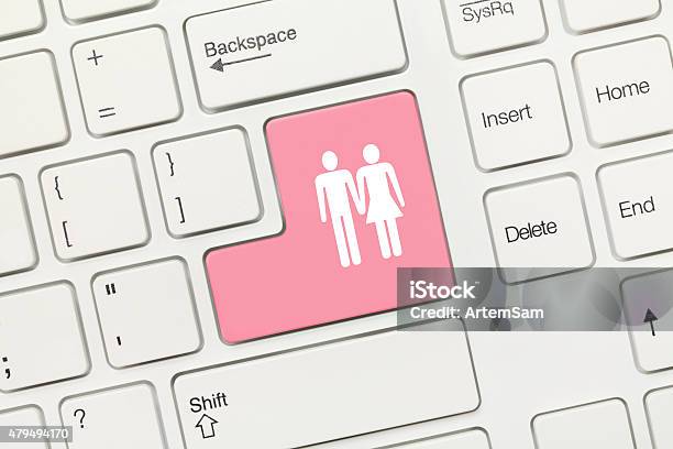 White Conceptual Keyboard Couple Stock Photo - Download Image Now - 2015, Accessibility, Advice